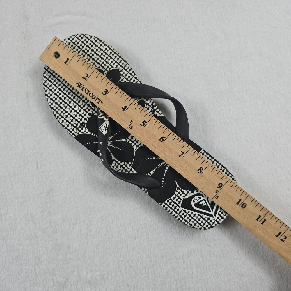 Roxy Womens Black White Floral Studded Flip Flop Sandals Size 9